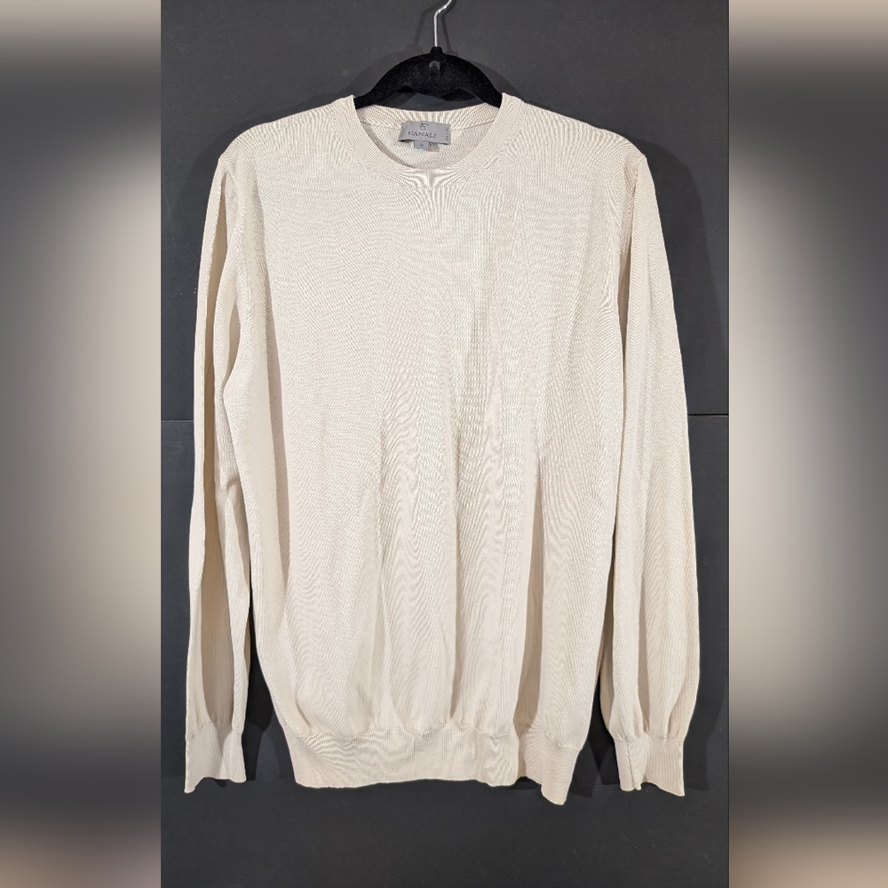 Canali Men's Cotton Sweater Beige Size 54 Large Lightweight Crew Neck